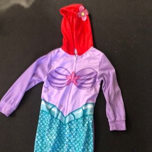 Little Mermaid fleece onesie pajama, girls small, like new.